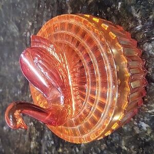 Vintage JeNnette Orange Swan Glass Co Round Powder Lipstick Dish